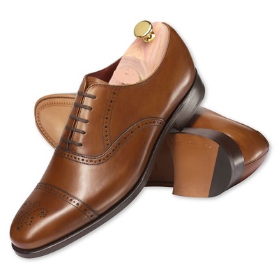 Balmoral cap toe caramel superior leather formal shoes for men made by hand