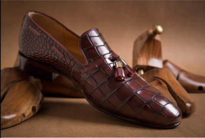 Handmade Mens Brown Leather Tassels Shoes, Men brown Crocodile Texture Moccasins