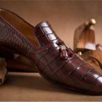 Handmade Mens Brown Leather Tassels Shoes, Men brown Crocodile Texture Moccasins - Thumbnail 1