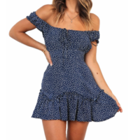 Women'S Printed Word Shoulder Dress - Thumbnail 2