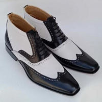 Stylish Handmade Oxfords Black And White Style Decent Wing Tip Formal Wedding Boot - Thumbnail 1