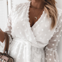 Sexy Backless Deep V-Neck Wave Dot Jacquard Chiffon Dress - Thumbnail 2