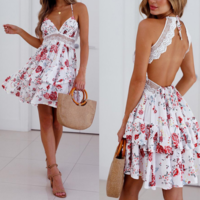 Backless Sexy Sling Print Dress - Thumbnail 2