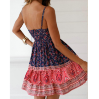 Sling Sexy V-Neck Print Stitching Halter Dress - Thumbnail 3