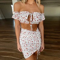 Tight Sexy Two-Piece Ruffled Printed Bag Hip Skirt Suit - Thumbnail 3