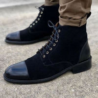 Trendy Men Western Style Handmade Black Leather And Suede Cap Toe Decent Fashion Formal Shoes For Adult  - Thumbnail 1