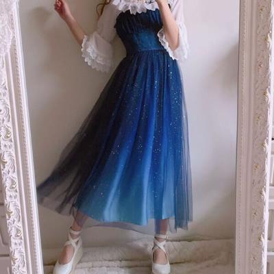 Starry sky gradient lace dress
