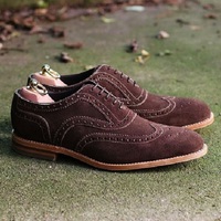 Men's Handmade Dark Brown Suede Lace Up Shoes,Wing Tip Brogue Dress Formal Shoes - Thumbnail 1