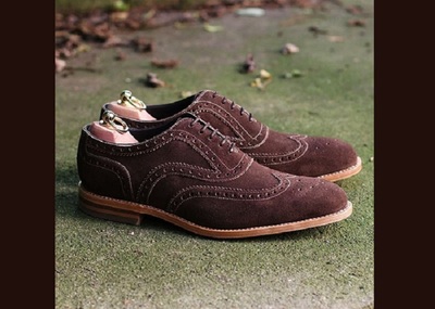 Men's Handmade Dark Brown Suede Lace Up Shoes,Wing Tip Brogue Dress Formal Shoes