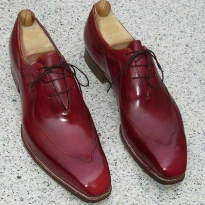 Men's handmade leather oxfords maroon party wear lace up shoes, men dress shoes