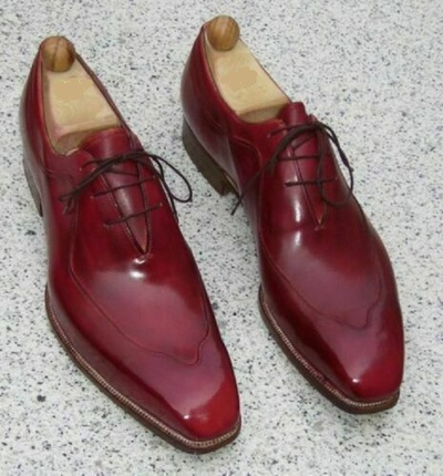 Men's Handmade Leather Oxfords Maroon Party Wear Lace Up shoes, Men Dress Shoes