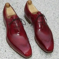 Men's Handmade Leather Oxfords Maroon Party Wear Lace Up shoes, Men Dress Shoes - Thumbnail 3