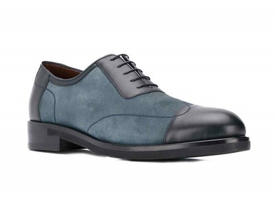 Men's Handmade Two Tone Blue & Black Leather Oxford Plain Cap Toe Stylish Shoes