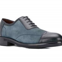 Men's Handmade Two Tone Blue & Black Leather Oxford Plain Cap Toe Stylish Shoes - Thumbnail 4
