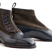 Men Handmade Leather & Suede Chocolate Brown Button Boots, Ankle High Men Boots - Thumbnail 1