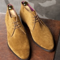 Men's Suede Camel Color Handcrafted Chukka Lace Up Party Wear Stylish Boots - Thumbnail 1