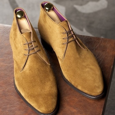Men's suede camel color handcrafted chukka lace up party wear stylish boots - Thumbnail 2