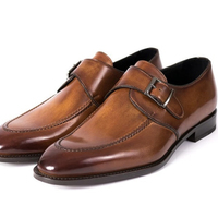 New Brown Premium Leather Rounded Toe Men Formal Dress Buckle Strap Monk Shoes - Thumbnail 1