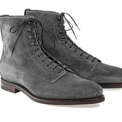 Stylish handmade gray suede rounded toe ankle high customized boots for men - Thumbnail 3