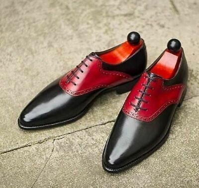 Elegant Men's Red & Black Leather Handmade Oxford Pointed Toe Stylish Shoes