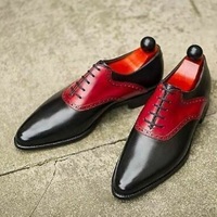 Elegant Men's Red & Black Leather Handmade Oxford Pointed Toe Stylish Shoes - Thumbnail 1