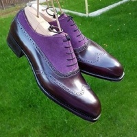 Stylish Handmade leather Men's dress Shoes, Custom purple leather shoes for men - Thumbnail 4