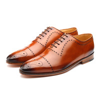 Elegant Handmade Men's Leather Tan Color Brogues Cap Toe Dress Lace Up Shoes - Thumbnail 1