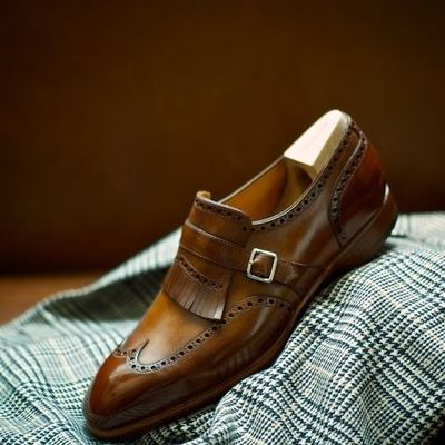  monk shoes,brown leather tussle monk shoes