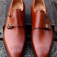 Elegant Design Handmade Men Tan color Brogue formal Shoes, Men Dress monk shoes - Thumbnail 1