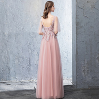 Pink tulle lace long prom dress evening dress - Thumbnail 3