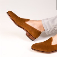 Handmade Brown Suede Loafers shoe For Men's - Thumbnail 1