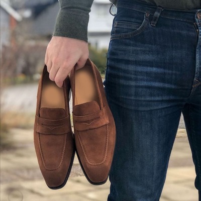 Brown penny suede loafers shoes for men's - Thumbnail 3