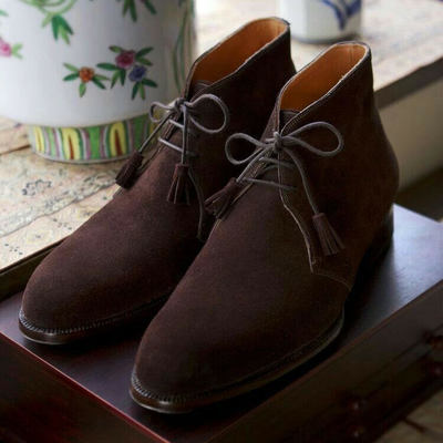 Latest handmade chocolate brown chukka formal shoes in genuine suede for men
