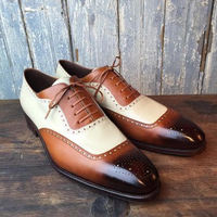 Unique Handmade Brown Black Tone Gorgeous Looking Western Style Shoes In Genuine Leather For Men - Thumbnail 1