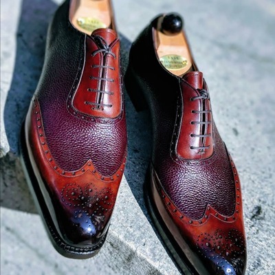 Men's burgundy wing tip leather shoes,lace up formal shoes  - Thumbnail 2