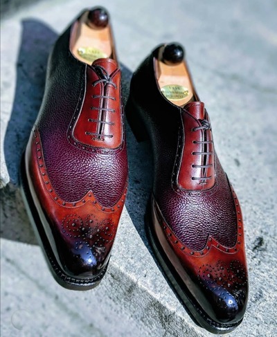 Men's Burgundy Wing Tip Leather Shoes,Lace Up Formal Shoes 
