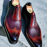 Men's Burgundy Wing Tip Leather Shoes,Lace Up Formal Shoes  - Thumbnail 1