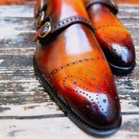 Latest Stylish Handmade Tan Brown Customize Oxford Triple Monk Strap Anniversary Shoes In Genuine Leather  - Thumbnail 1