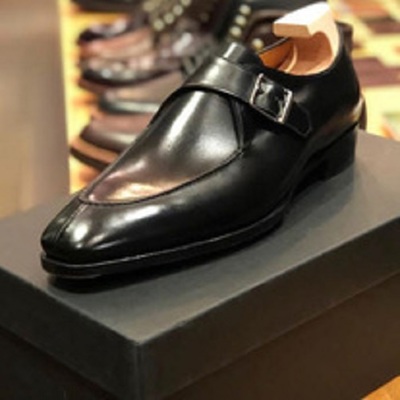 New Hand Made Black Leather Mens Monk Strap Formal Wedding Shoes