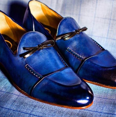 New Handmade Men Blue Leather Customize Loafer Shoes
