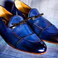 New Handmade Men Blue Leather Customize Loafer Shoes - Thumbnail 4