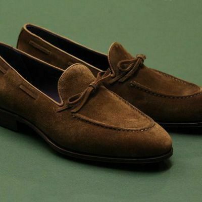 Handmade men borwn suede moccasin, men leather dress shoes, slip ons shoes men