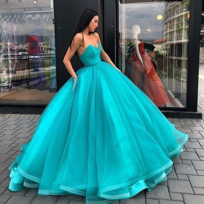 Sweetheart long prom dresses light turquoise - Thumbnail 4