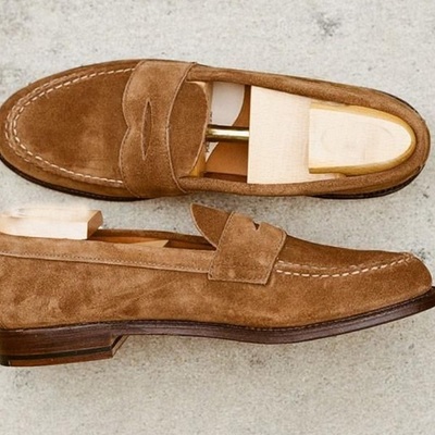 New penny loafer slips on moccasin brown suede formal dress outfit shoes