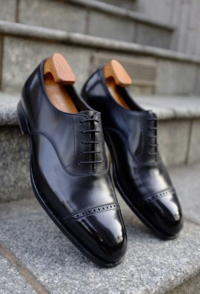 Handmade Office Wear Oxfords Black Leather Captoe Formal Shoes