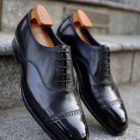 Handmade Office Wear Oxfords Black Leather Captoe Formal Shoes - Thumbnail 4