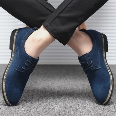 New handmade navy blue suede derby fashion shoes