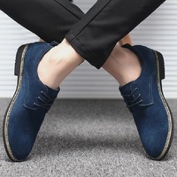 New Handmade Navy Blue Suede Derby Fashion Shoes - Thumbnail 1