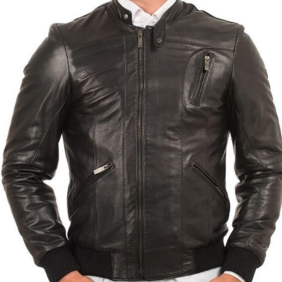 Handmade black leather fashion varsity formal wear jacket