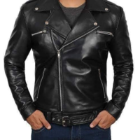 Men Handmade Black Fashion Strap Leather Formal Wear Jacket - Thumbnail 1